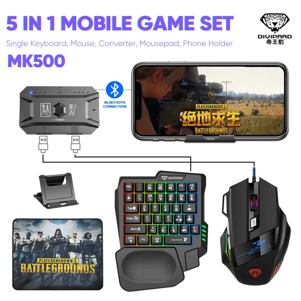 5 In 1 Combo Gaming Keyboard And Mouse Wireless Bluetooth For PC Smartphone PUBG Mobile Game Accessories